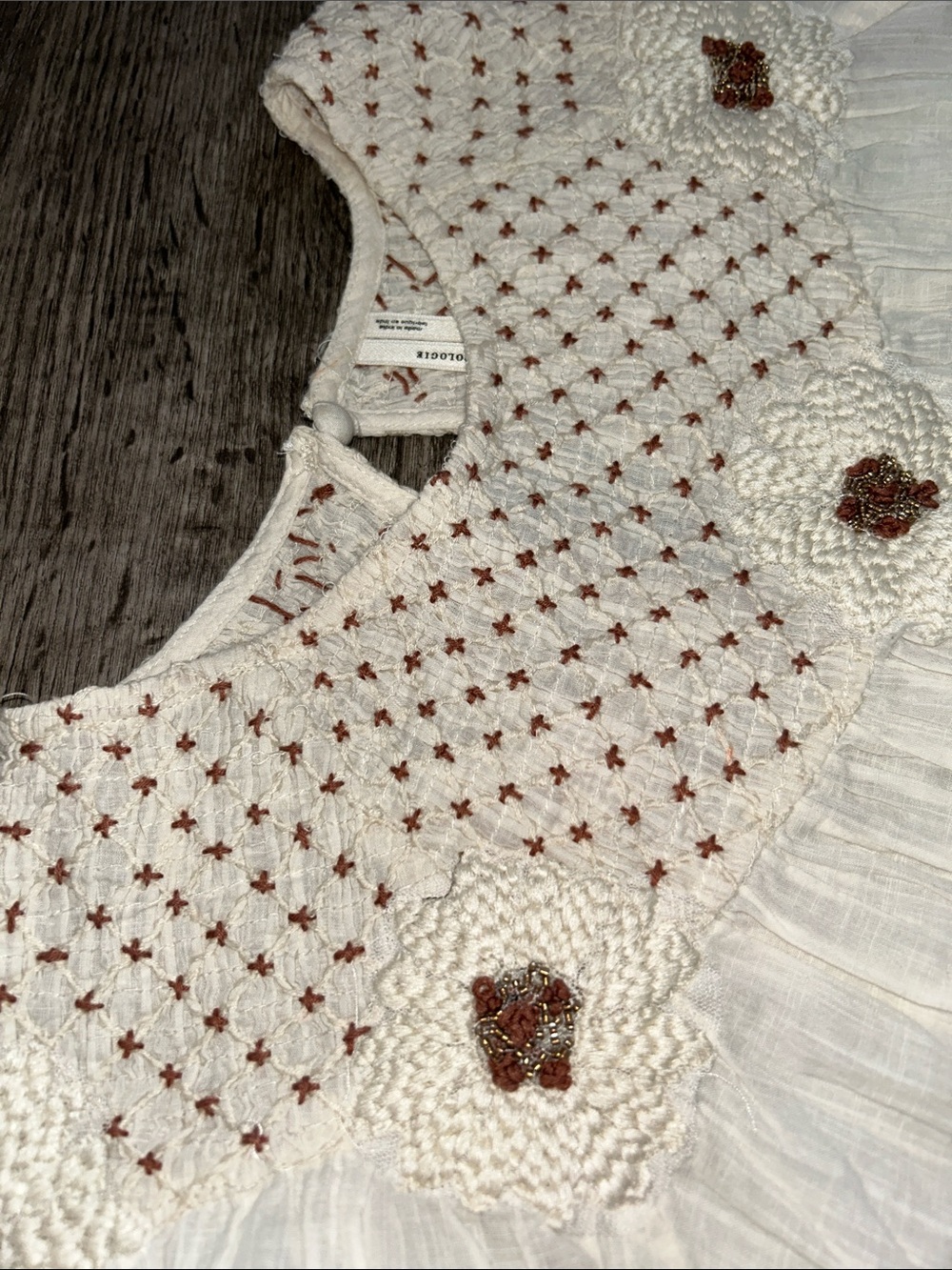 Anthropologie Boho Embroidered Cotton Peasant Blouse Ivory XL - Picture 4 of 9